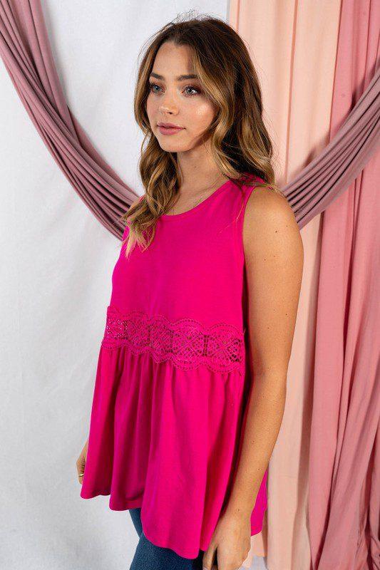 Knit Babydoll Top with Lace - Southern Sassy Boutique