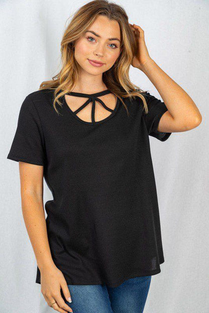 Image: Solid Strappy Knit Top Black | Southern Sassy Boutique