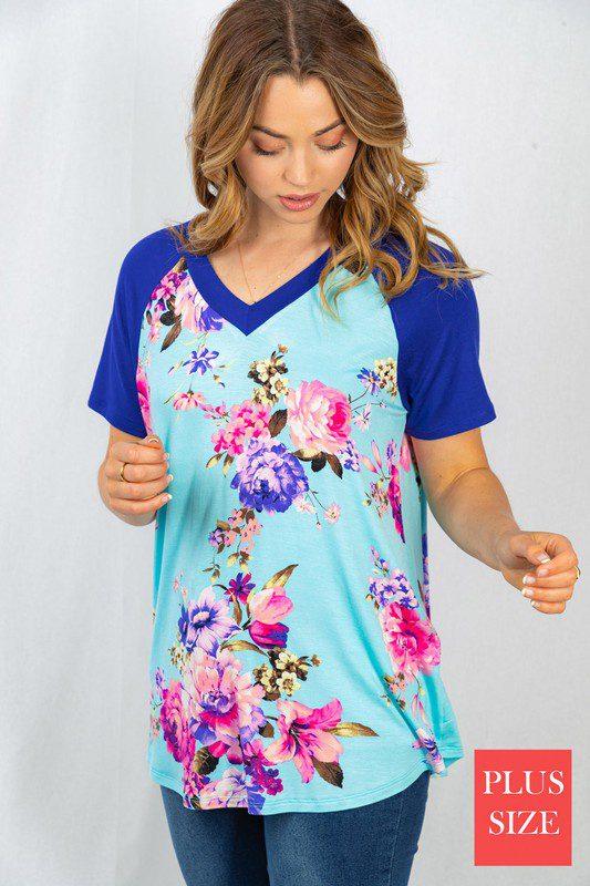 Floral Print V-neck Print Knit Top - Southern Sassy Boutique