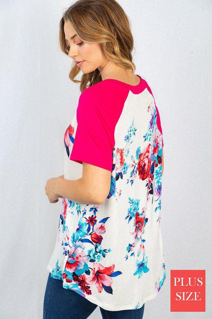 Floral Print V-neck Print Knit Top - Southern Sassy Boutique