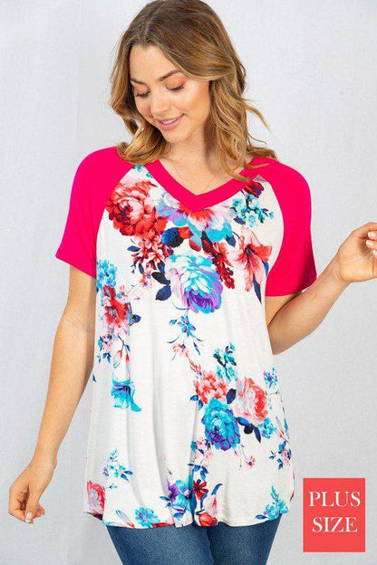 Floral Print V-neck Print Knit Top - Southern Sassy Boutique