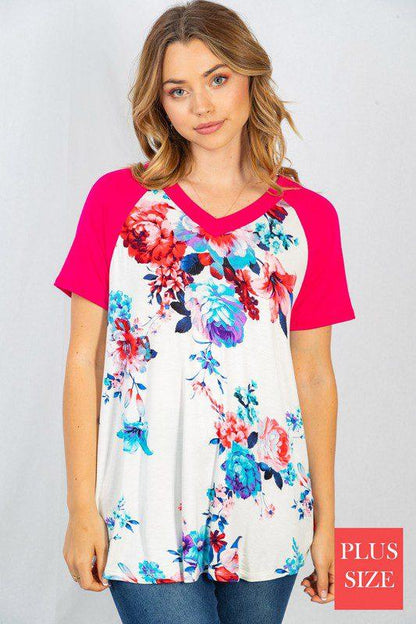 Image: Floral Print V-Neck Print Knit Top Off White | Southern Sassy Boutique