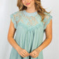 Image: Solid Knit Top With Lace Detail Seafoam | Southern Sassy Boutique