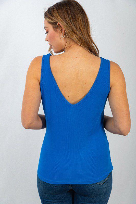 Image: Solid Knit Tank Top with Criss Cross Straps Cobalt Blue | Southern Sassy Boutique