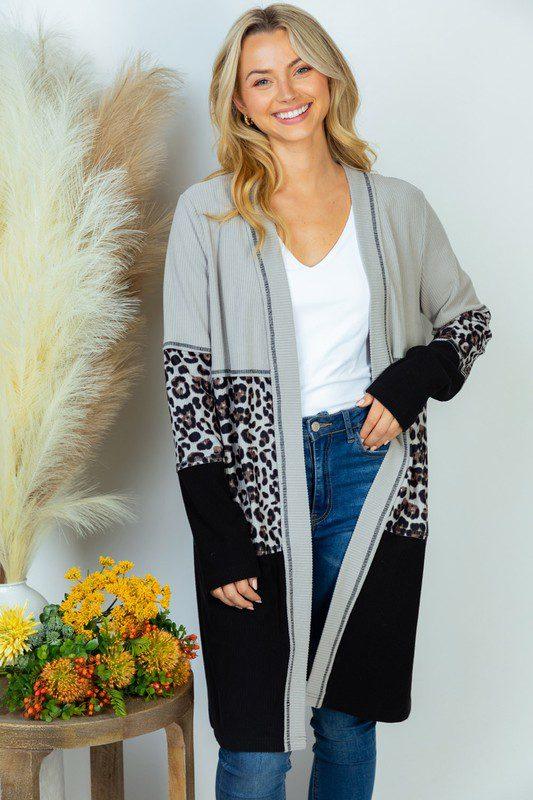 Image: Long Sleeve Color Block Knit Cardigan Black | Southern Sassy Boutique