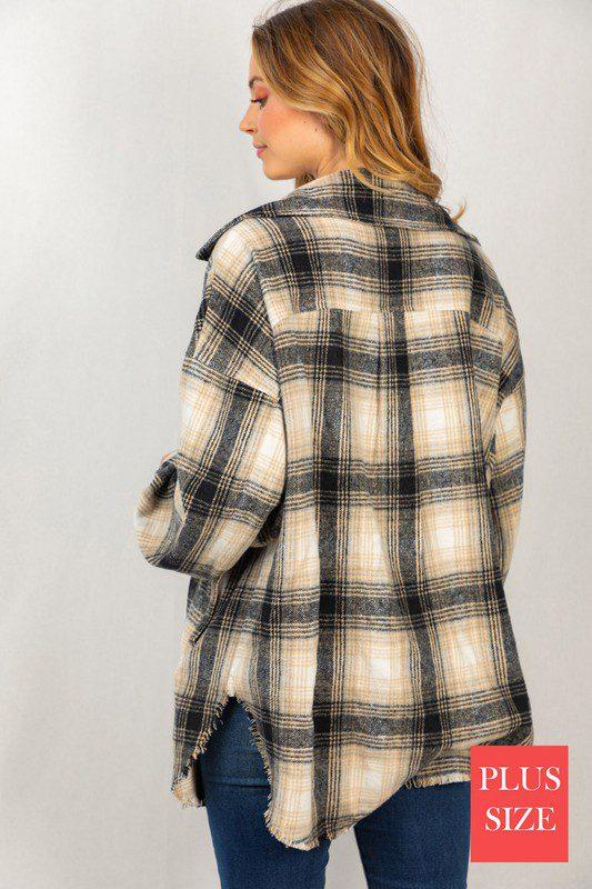 Long Sleeve Flannel Woven Shirt Jacket - Southern Sassy Boutique