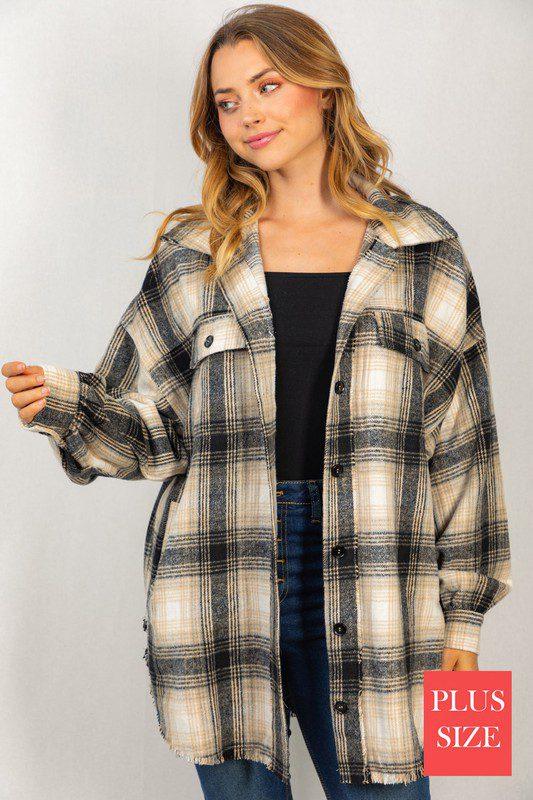 Long Sleeve Flannel Woven Shirt Jacket - Southern Sassy Boutique