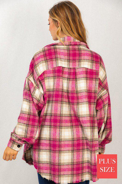 Long Sleeve Flannel Woven Shirt Jacket - Southern Sassy Boutique