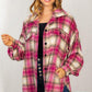 Image: Long Sleeve Flannel Woven Shirt Jacket Pink | Southern Sassy Boutique