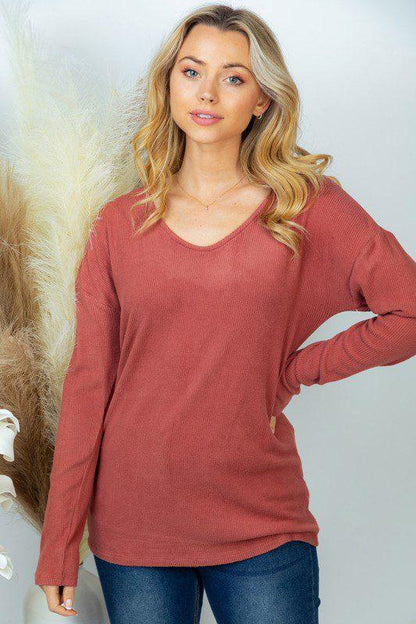 Long Sleeve Solid Knit Top, Back Detail - Southern Sassy Boutique