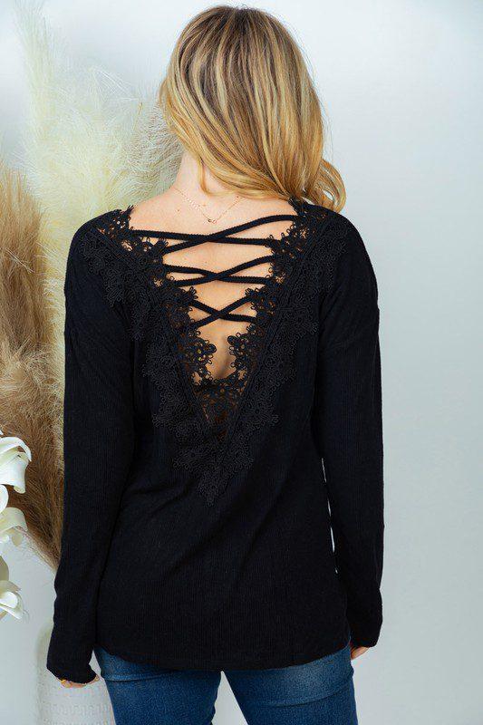 Long Sleeve Solid Knit Top, Back Detail - Southern Sassy Boutique