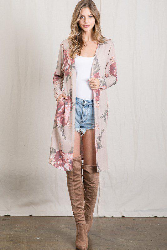 Image: French Terry Floral Cardigan Taupe | Southern Sassy Boutique