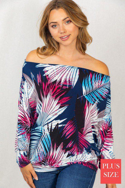 Image: Plan Leaf Boat Neck Top Navy Pink | Southern Sassy Boutique