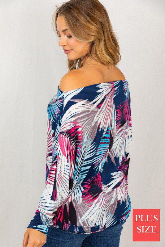 Palm Leaf Boat Neck Top - Southern Sassy Boutique