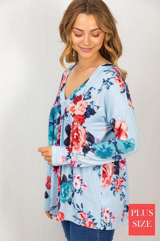 Floral Print V-neck Top - Southern Sassy Boutique