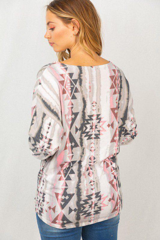 Tribal Print Boat Neck Top - Southern Sassy Boutique