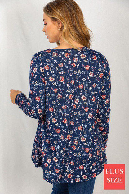 Floral Print Top With Keyhole Neck - Southern Sassy Boutique