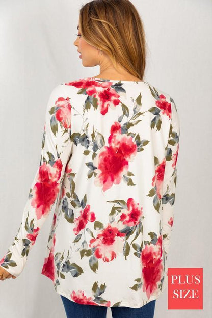 Floral Print Top With Keyhole Front - Southern Sassy Boutique