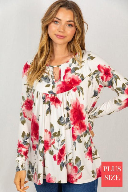 Image: Floral Print Top with Keyhole Front Ivory | Southern Sassy Boutique