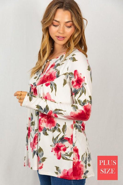 Floral Print Top With Keyhole Front - Southern Sassy Boutique