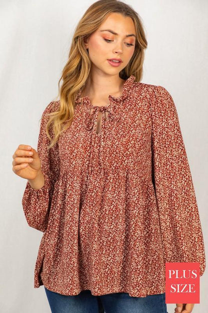 Image: Floral Print top with Front Tie Rust | Southern Sassy Boutique