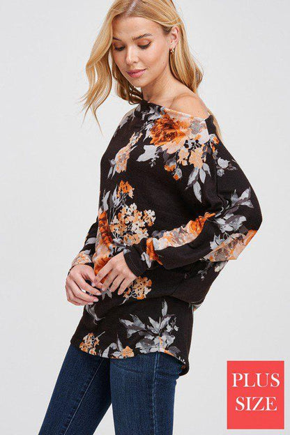 Long Sleeve Floral Print Knit Top - Southern Sassy Boutique