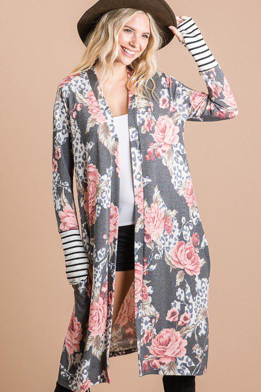 Image: Floral Maix Cardigan Charcoal | Southern Sassy Boutique