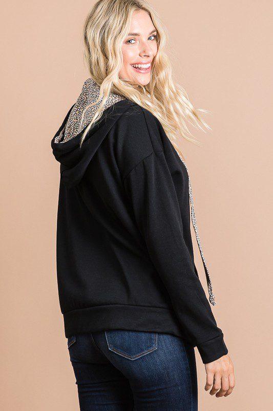 Zip Up Hoodie with Animal Print Detail - Southern Sassy Boutique