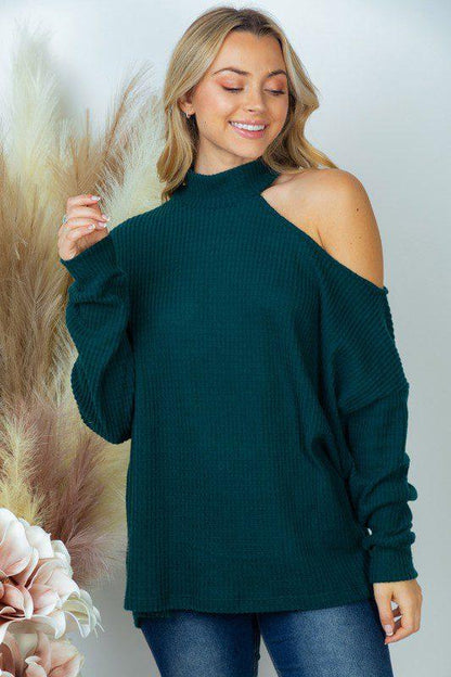 Long Sleeve Knit Top Open Shoulder - Southern Sassy Boutique