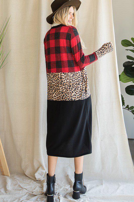 Color Block And Animal Print Cardigan - Southern Sassy Boutique