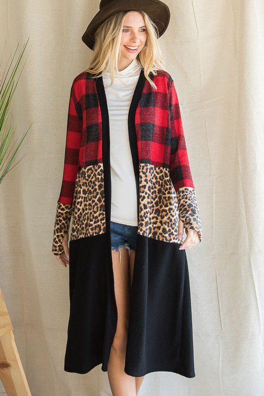 Color Block And Animal Print Cardigan - Southern Sassy Boutique