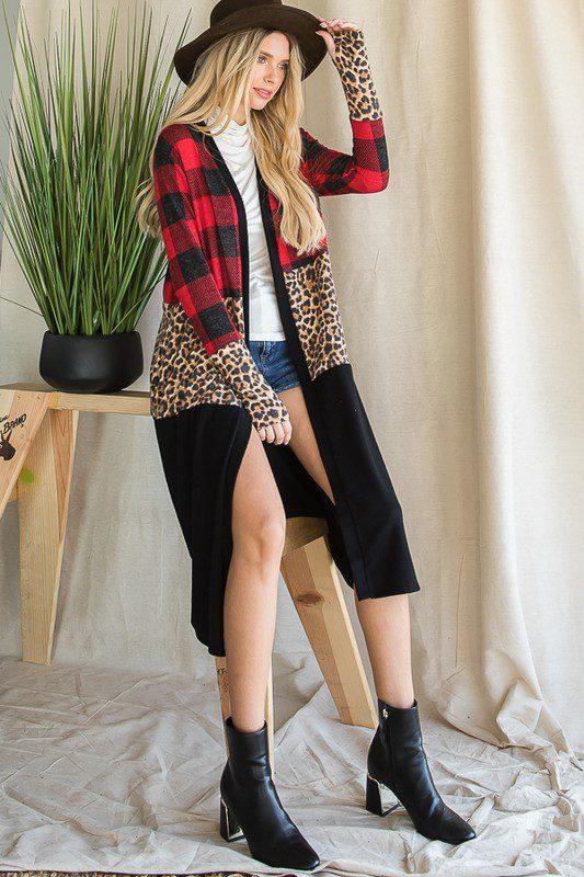 Color Block And Animal Print Cardigan - Southern Sassy Boutique