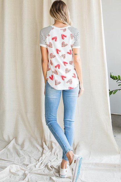 Heart Print Raglan Sleeve Top - Southern Sassy Boutique