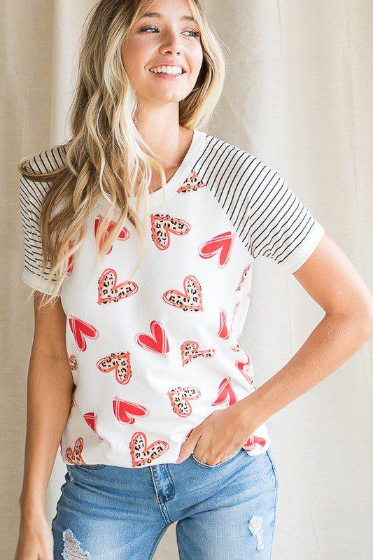 Image: Heart Print Top Ivory/Red | Southern Sassy Boutique