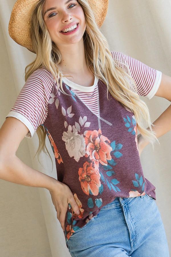 Image: Floral Raglan Top Vintage Burgundy | Southern Sassy Boutique