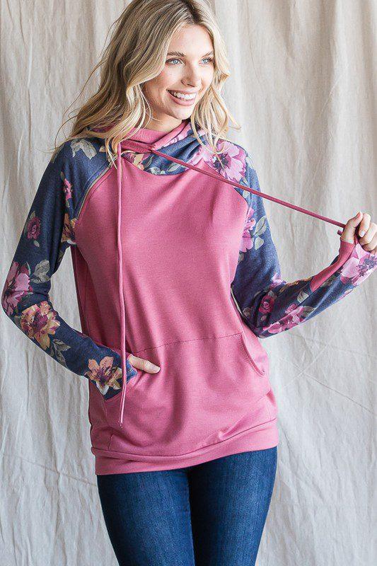 Image: Floral Print Hoodie Marsala | Southern Sassy Boutique