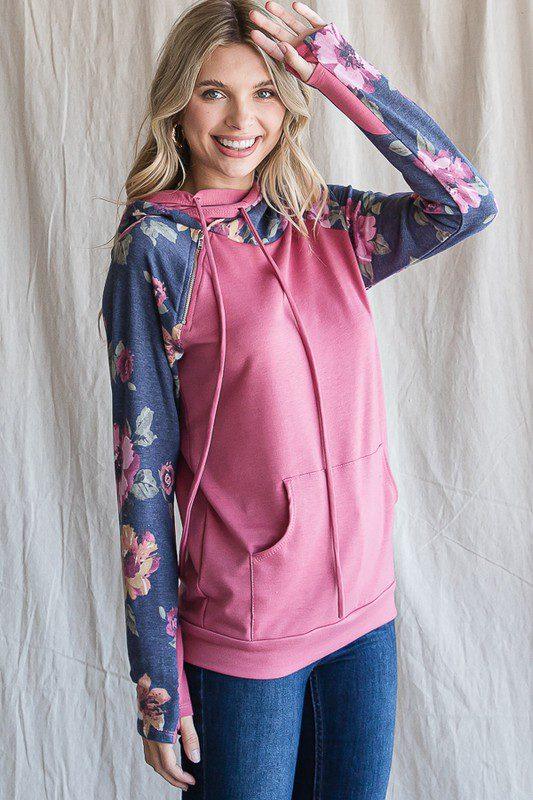 Floral Print Hoodie - Southern Sassy Boutique