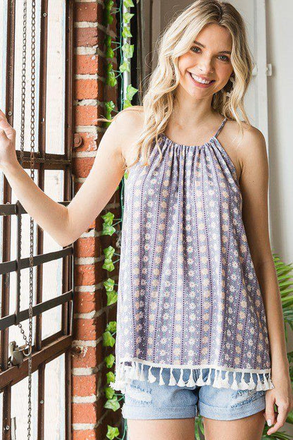 Image: Floral Fringe Tank Top Lilac | Southern Sassy Boutique