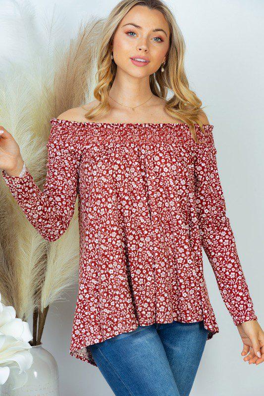 Long Sleeve Floral Print Cowl Neck Top - Southern Sassy Boutique