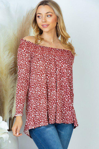 Long Sleeve Floral Print Cowl Neck Top - Southern Sassy Boutique