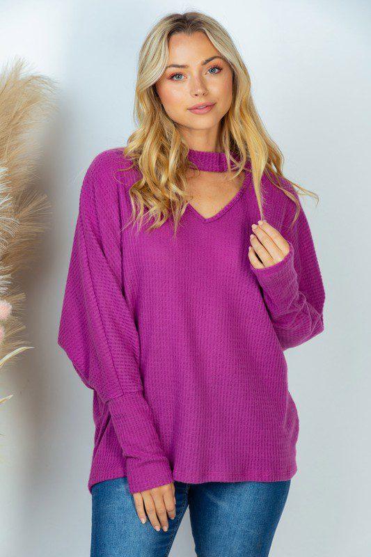 Image: Long Sleeve Solid Knit Top Magenta | Southern Sassy Boutique