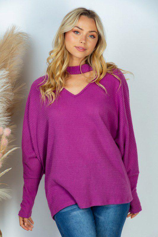 Image: Long Sleeve Solid Knit Top Magenta | Southern Sassy Boutique