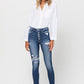 Image: PARKSIDE HIGH RISE PATCHED BUTTON UP DISTERSSED RAW HEM ANKLE SKINNY - COMFORT STRETCH Denim Denim | Southern Sassy Boutique
