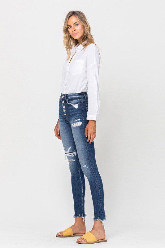 High Rise Patched Skinny Jeans - Southern Sassy Boutique