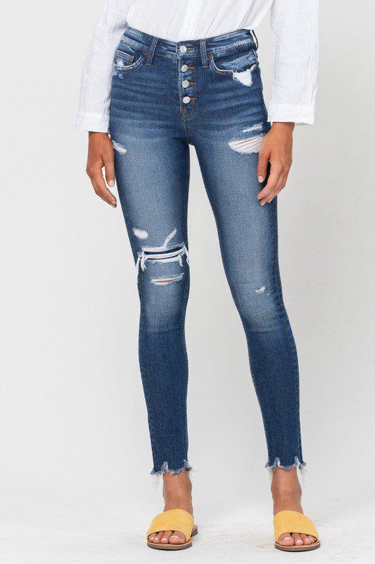 High Rise Patched Skinny Jeans - Southern Sassy Boutique