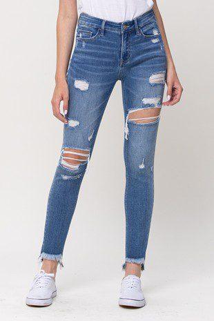 Image: HEY-WIRE MID-RISE ANKLE SKINNY WITH STEP HEM - COMFORT STRETCH Denim Denim | Southern Sassy Boutique