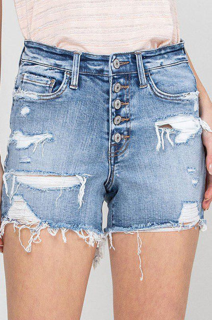 High Ride Distressed Denim Shorts - Southern Sassy Boutique