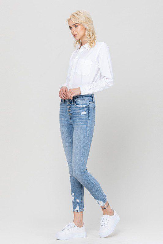High Rise Crop Skinny  Button Fly Jeans - Southern Sassy Boutique