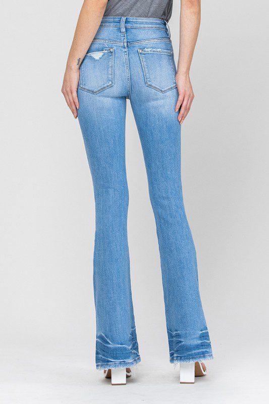 Ellers Distressed Mid Rise Flare Comfort Stretch Denim - Southern Sassy Boutique