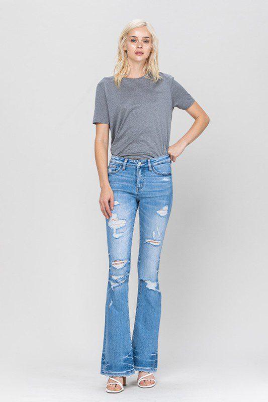 Image: ELLERS DISTRESSED MID RISE FLARE - COMFORT STRETCH Denim Denim | Southern Sassy Boutique